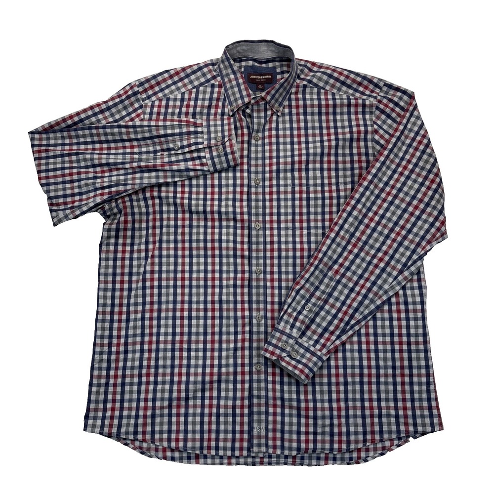 Johnston & Murphy Mens XL Plaid Check Shirt Preppy Ivy Casual Button Down